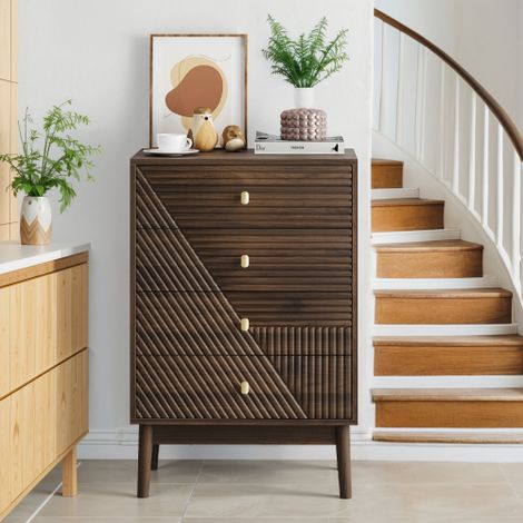 Commode à quatre tiroirs, armoire/meuble de rangement moderne, meuble de rangement en bois, meuble de rangement pour coiffeuse, convient pour le salon, la chambre, le couloir (couleur chêne)