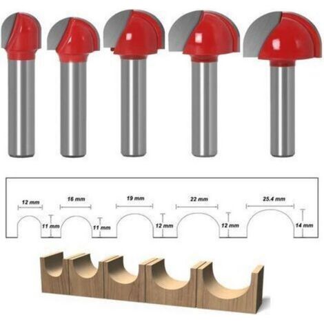 5 pcs fraise à fond rond 8mm pour bois, fraise défonceuse gravure et coupe, outil de rabotage et travail du bois (1/4)
