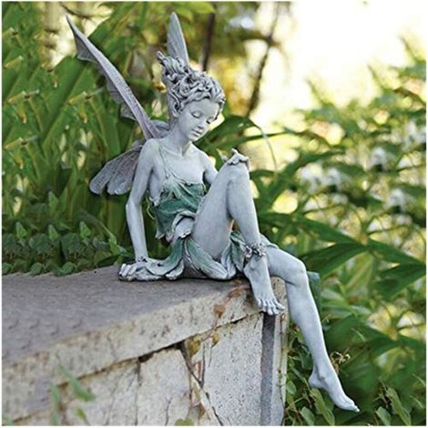 – Statue de fée assise en résine 18x5x15 cm – Ornement de jardin décoratif – Pour aménagement paysager et cadeaux d'anniversaire (1/4)