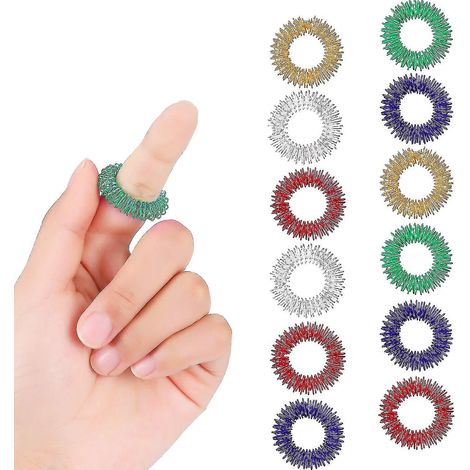12 Pieces Acupressure Ring Spiky Sensory Finger Rings Massage Rings Se (1/5)