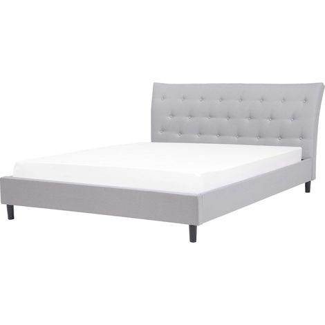 Cama tapizada gris claro 160 x 200 cm con somier y cabecero acolchado Saverne (1/5)