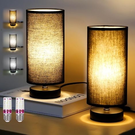 2 Pack Modern Bedside Lamp with E27 Socket and Cord Switch, Black Bedside Lamps with Shade for Bedroom, Living Room, Office, Kids Room (Bulb Included) (1/5)