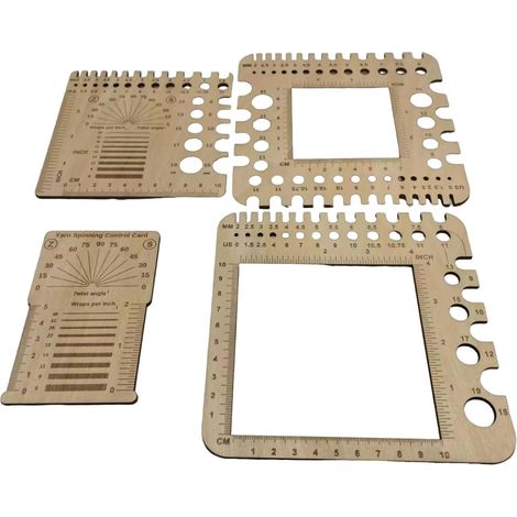 Set di 4 righelli in legno per maglieria - Strumento di misurazione del filato per uncinetto quadrato (1/5)