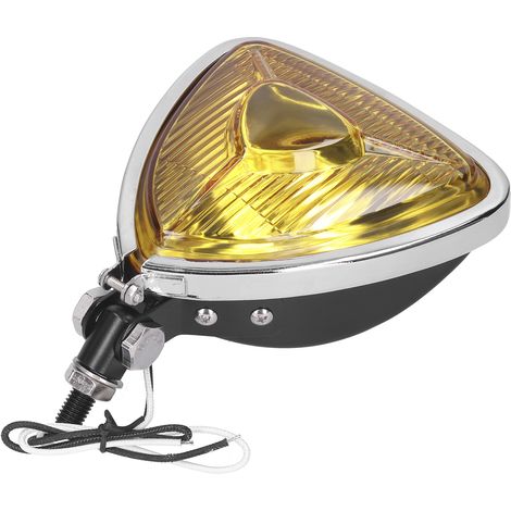 Phare de moto rétro 12V 55W, lentille triangulaire jaune, lampe frontale puissante pour motos et quads (1/5)