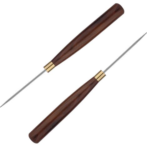 Lot de 2 alênes (pour couture du cuir et reliure) avec manches en bois pour le perçage, la couture, le marquage du cuir et la réparation de chaussures. (1/5)