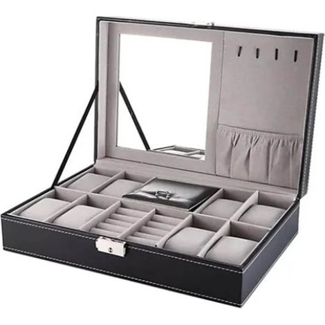 Grande boîte à bijoux en cuir PU, rangement ordonné pour femmes, maison et voyage (1/5)