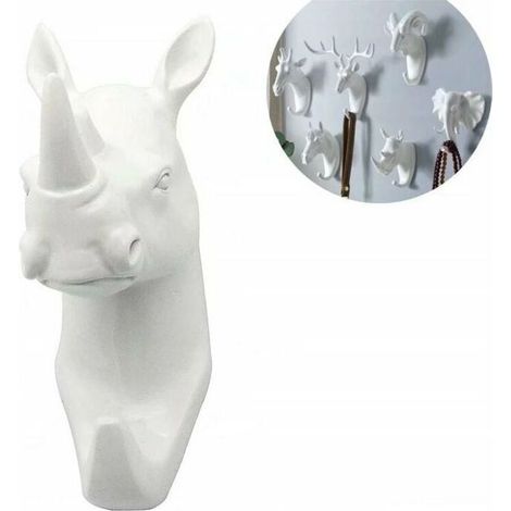 Animal-Shaped Wall Hook, Animal Key Holder, White Rhinoceros, Resin Material, Adelala (1/5)
