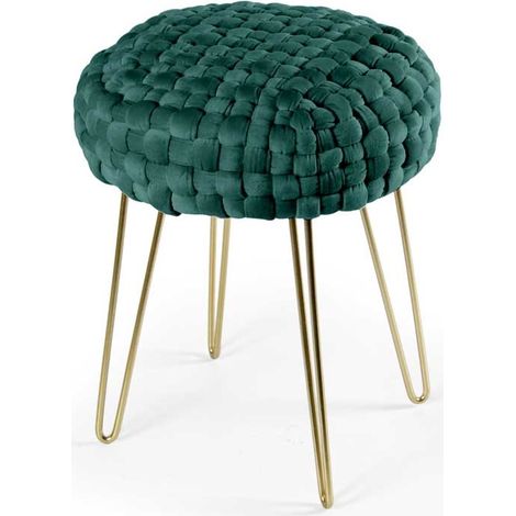 POUF PORTO IN VELLUTO CON GAMBE DORATE E TOP VERDE 35 X H43 CM