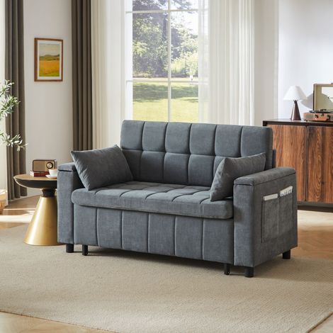 Divano letto 2 posti in chenille 3 in 1 con spazio di stoccaggio nei braccioli, letto per ospiti estraibile con tasche laterali, telaio in metallo robusto, divano multifunzionale per il soggiorno e la (1/5)