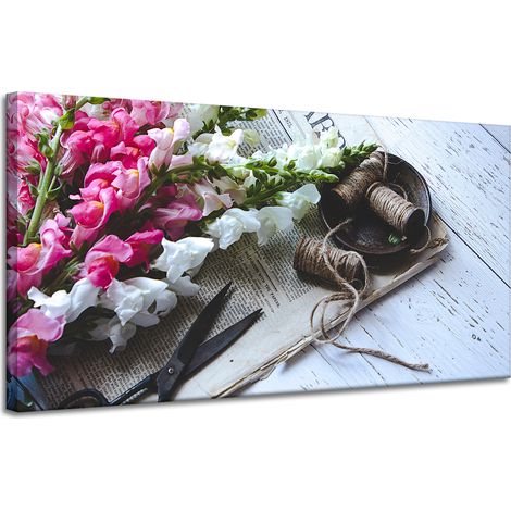 Impression sur toile Flora Snapdragons 120x60 cm Bouquet de fleurs