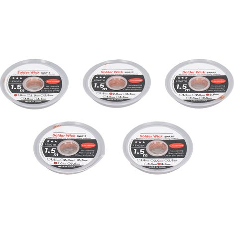 Lot de 5 mèches à dessouder en cuivre rouge, anti-oxydation et résistant à la corrosion, pour soudure. (1/5)