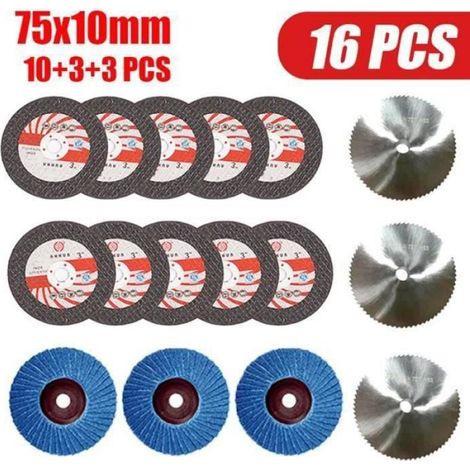 16 Pièces Disque de coupe,Accessoire meuleuse,Carbure HSS,Métal Bois,Pour mini meuleuse 12V (1/4)