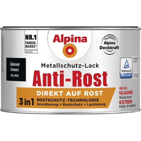 Alpina Metallschutz-Lack Anti-Rost 300 ml schwarz glänzend Metallack Schutzlack (1/2)