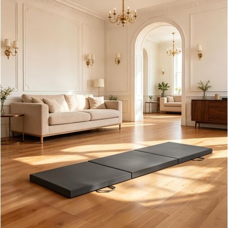 Tapis de gymnastique pliable 3 panneaux gris 180 x 60 x 5 cm, mousse EPE avec revêtement synthétique, poignées, pour yoga, Pilates et arts martiaux – 200 kg – CHICFURN (1/5)