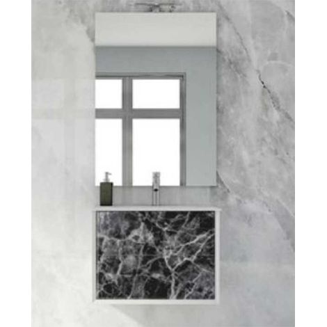Mobile Bagno Bellagio70 cm SospesoFrontali in Vetro Marmorizzato Black Stone Base 2 cassetti - Lavabo in Resina (1/5)