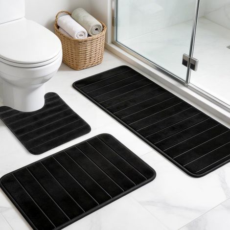 Lot de 3 Tapis de Bain Antidérapants et Absorbants Lavables, Tissu Polaire Doux en Corail, Séchage Rapide, Tapis Salle de Bain pour Douche, WC et Baignoire (1/5)