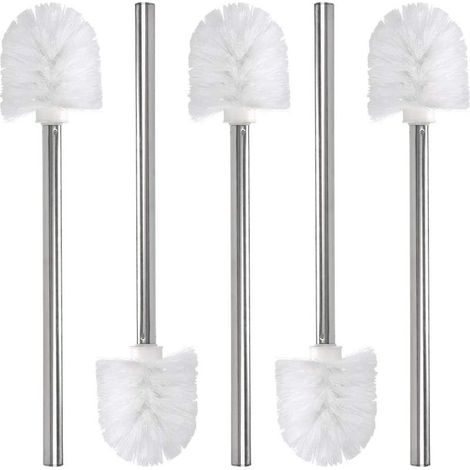 5Pcs Brosses de Rechange Toilette/WC/Salle de Bain, Tête de Brosse pour Nettoyage avec Manche en Acier Inoxydable et Tête en PP, Couleur Blanche (1/5)