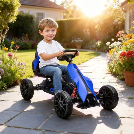 Kart Pédales Go Kart Marche arrière et Avance - bleu - pour enfants de 3 à 8 ans - Pratique
