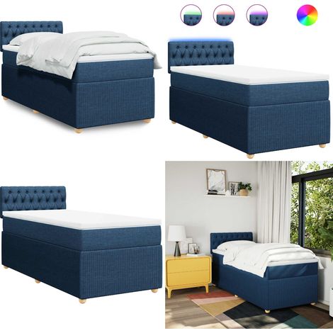 Giroletto a Molle con Materasso Blu 90x200 cm inTessuto - Materasso a molle insacchettate - Letto con luci LED