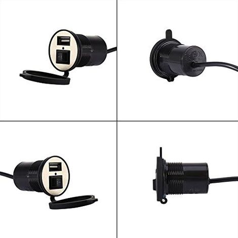 12V Prise Port d'alimentation Chargeur, CREA USB Prise Téléphone Portable Chargeur Electrique avec Interrupteur 1.5A USB pour Moto Véhicule (1/5)