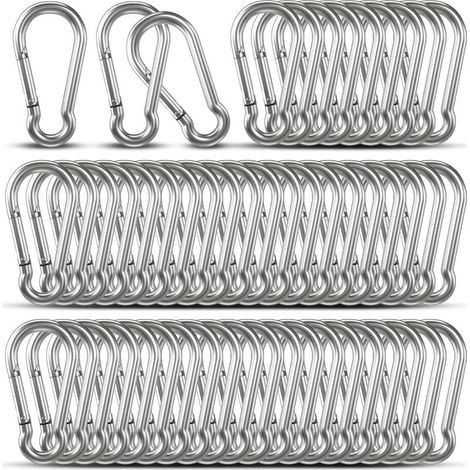 Petits mousquetons, lot de 52 mousquetons robustes de 4 cm (1,57 pouce), en fer galvanisé à ressort, parfaits pour le camping et la randonnée. Clips métalliques pour porte-clés et anneaux. (1/5)