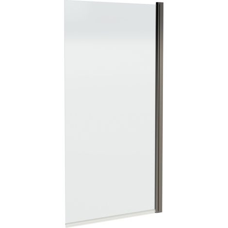 Nuie Brushed Pewter Square Top Hinged Bath Screen 1430mm H x 790mm W - 6mm Glass