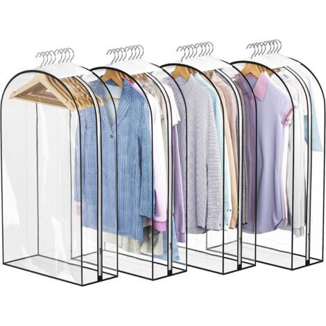 Housses à vêtements transparentes , idéales pour suspendre les vêtements, manteaux, robes, fourrures et chemises. Lot de 4, longueur 130 cm.