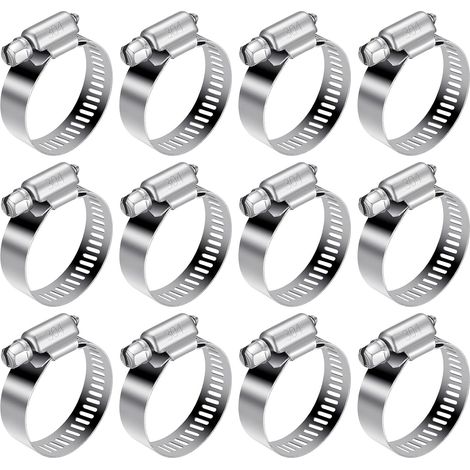 12 Pcs Collier Serrage, 21-38mm Inox 304 12 Pièces 21-38mm Colliers de Serrage Réglables – Inox 304 pour Tuyau d'Eau, Gaz (1/5)