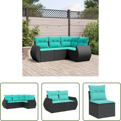vidaXL Canapé en résine - Salon de jardin 4 pcs avec coussins noir résine tressée (1/5)