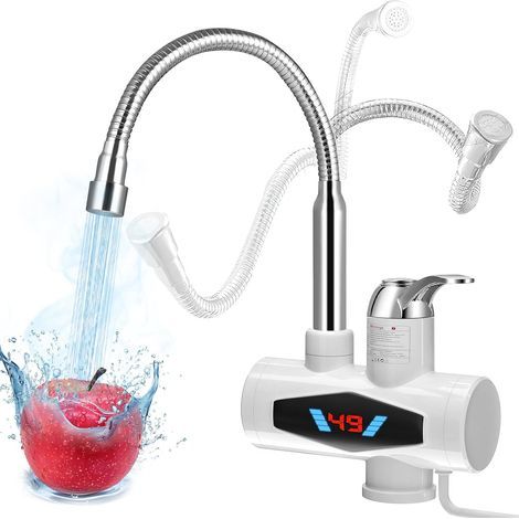 Comeder Elektroarmatur mit Warmwasserbereiter, 3000 W, 30–60 °C Durchlauferhitzer mit LED-Anzeige, 360° drehbar, Warm- und Kaltwasserfunktion für die Küchenspüle (1/5)