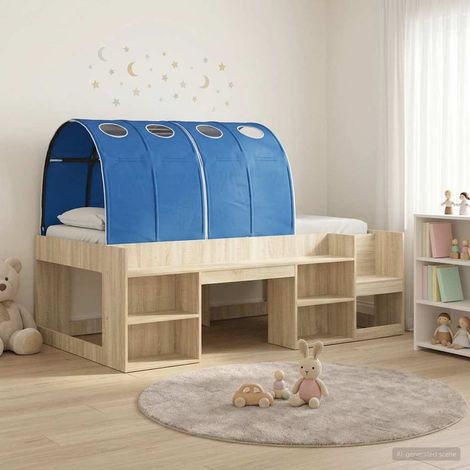 vidaXL Cadre de lit avec tunnel avec étagère 3 pc Chêne Sonoma et bleu (1/5)