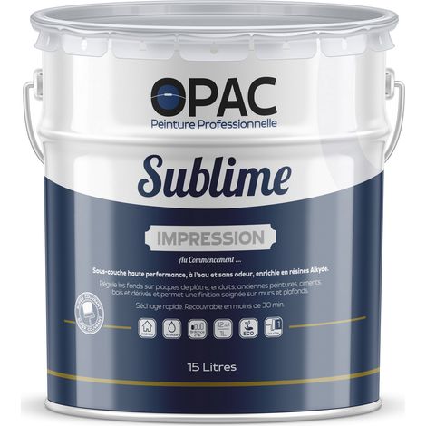 OPAC SUBLIME IMPRESSION -  Sous-couche haute performance, à l’eau et sans odeur, résines Alkyde  Choix de couleur: Blanc - Conditionnement: 15 Litres (1/2)