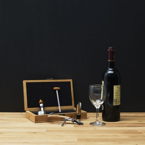 Coffret en Bambou pour le Vin - THE CONCEPT FACTORY - 5 Accessoires - Marron (1/5)
