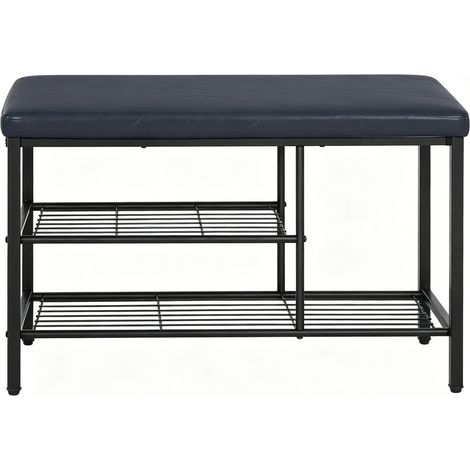 Schuhbank mit Sitzfläche, 80 x 30 x 50 cm, schwarz, Kunstleder, Metall und Schaumstoff (1/5)