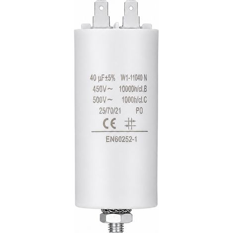 Condensador  40 uF  450 V  Faston  1 uds. 40.0 uF Blanco