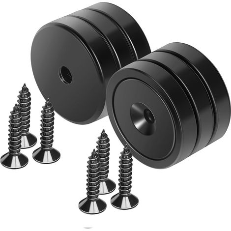 Aimants avec vis, aimants néodyme à trou fraisé, force 45 kg, disques ronds industriels pour montage mural, lot de 6, noir (1/5)