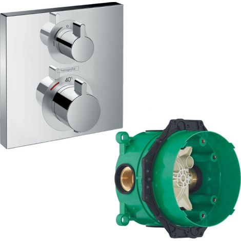 HANSGROHE Facade pour mitigeur thermostatique encastré Ecostat Square avec robinet d'arrêt chromé  avec Corps encastré