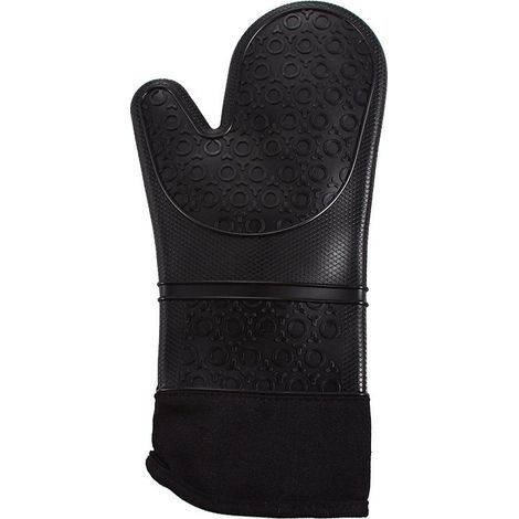 Professionnels Gants de Four, Gants de Cuisine Silicone, 1 Paire Gant Anti Chaleur, Gants étendus pour Pizza et Cuisine (Noir) (1/5)