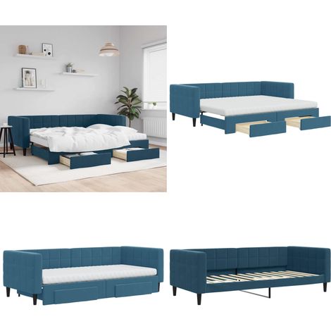 vidaXL Tagesbett Ausziehbar mit Schubladen Blau 90x200 cm Samt (1/5)