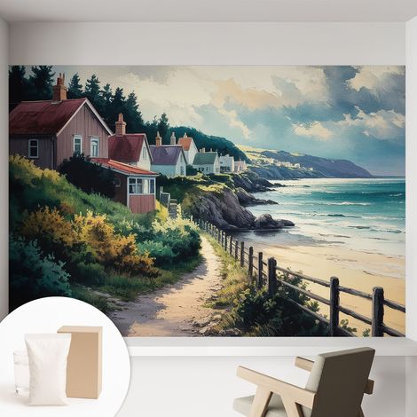 Papier peint intissé décoratif avec colle pour salon chambre et bureau Installation rapide Maisons sur la falaise 152x104 cm (1/5)