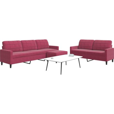 vidaXL Ensemble de canapés 3 pcs avec coussins Rouge bordeaux Velours (1/5)