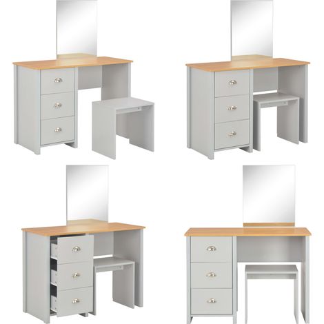 Coiffeuse avec miroir et tabouret Gris 104x45x131 cm - Coiffeuse bois - Coiffeuse moderne (1/5)