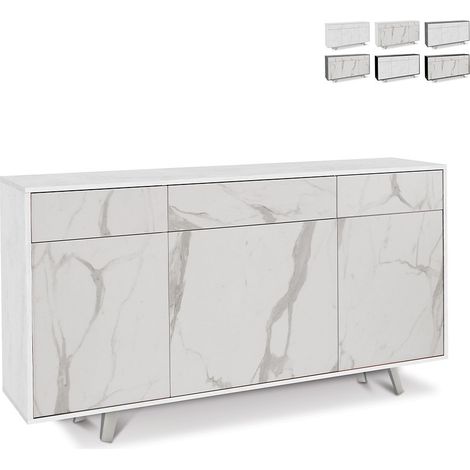 Mobile madia 3 ante e 3 cassetti h92 l164 p41 cm struttura bianco ossido frontali color marmo 7076k sarmog - Sarmog (1/4)