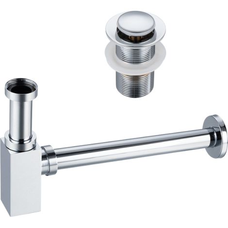 BALNEO - ensemble bonde de lavabo Klik Klak B sans trop-plein chromée + siphon carré chromé en laiton - kit pour lavabo (1/5)