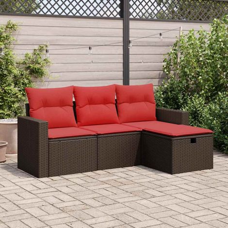 vidaXL 4 Piece Garden Sofa Set with Cushions Brown Poly Rattan (1/5)