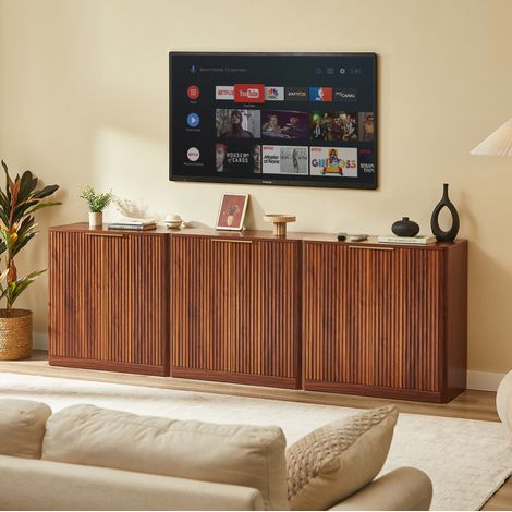 Meuble TV 80x40x80 cm avec étagères réglables, meuble TV ou de rangement, panneaux rainurés, bois brun (1/5)