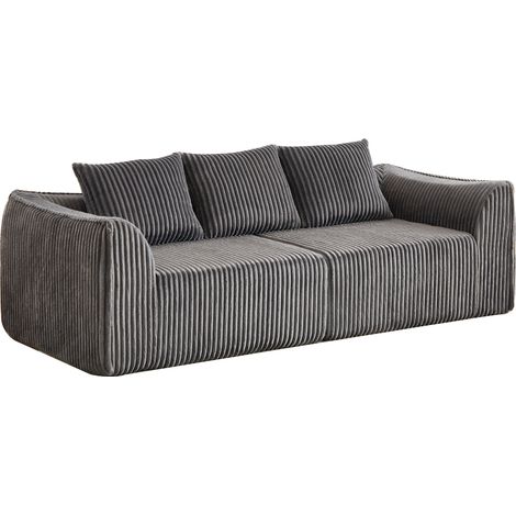 Canapé d'angle 235 cm en velours côtelé avec lignes courbes et dossier incliné, livré avec deux coussins (1/5)