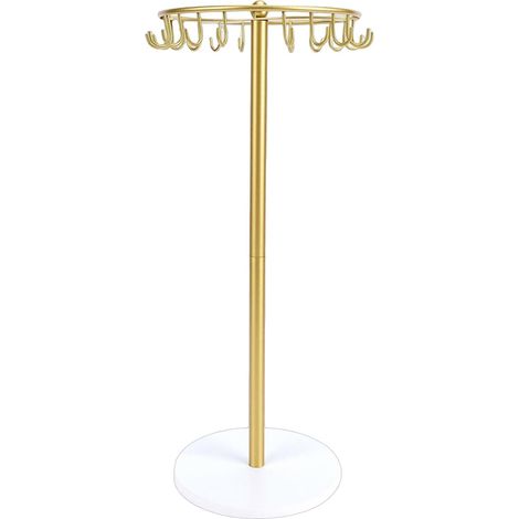 Necklace Stand, 22-Hook Jewelry Organizer with Metal and Wood Base, Ideal for Home and Office Display (GOLD) (1/5)