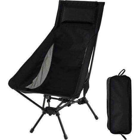 Sedia da campeggio portatile con schienale alto 60 x 83 x 99 cm stabilità ottimale cuscino confortevole stile moderno alluminio nero 200011146