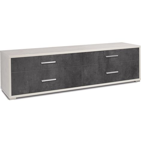 Mobile Basso 4 Cassetti 179x50x47 cm Ossido Bianco/Ossido Nero (1/4)